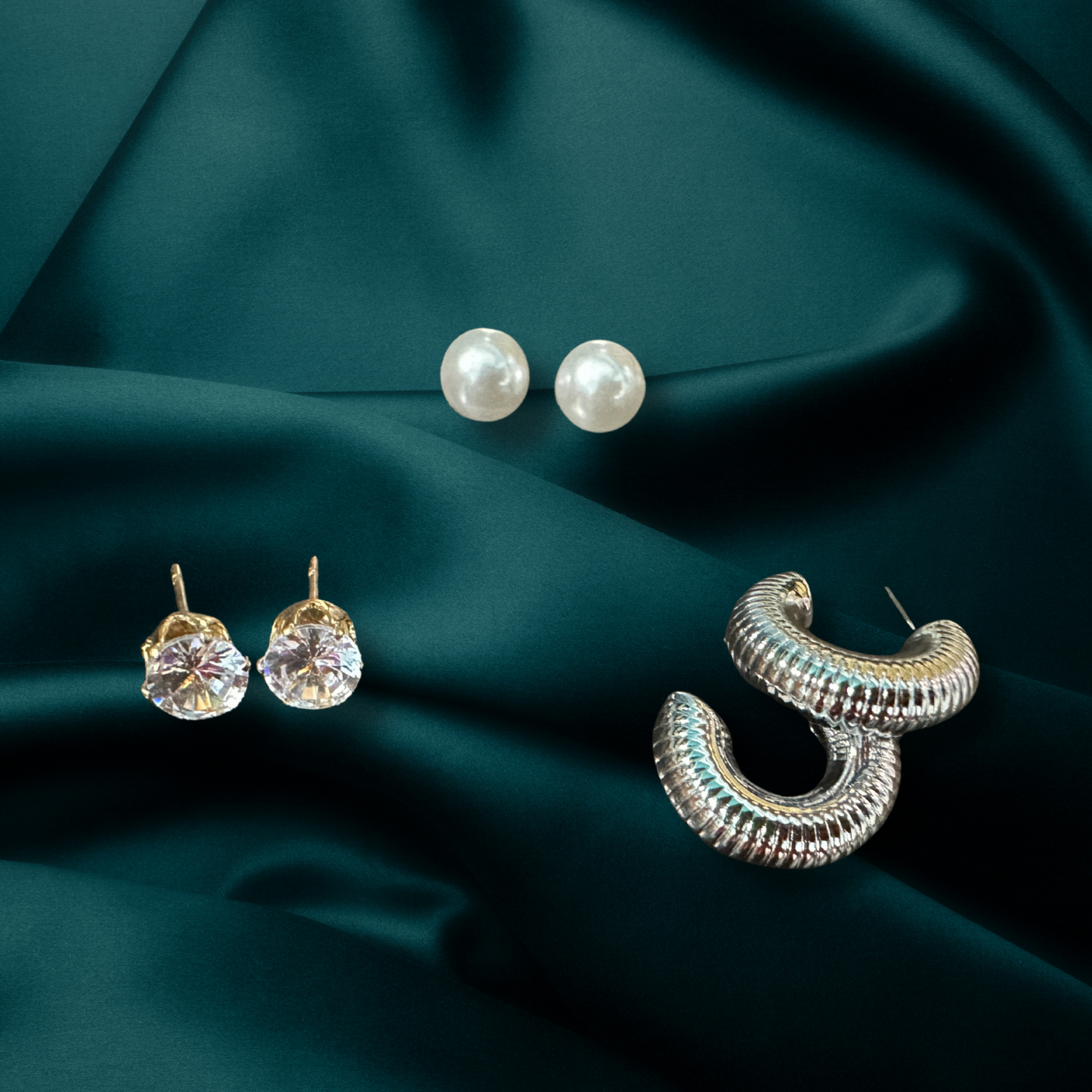 Mixed Earring Set – Pearls, Crystals & Textured Hoops