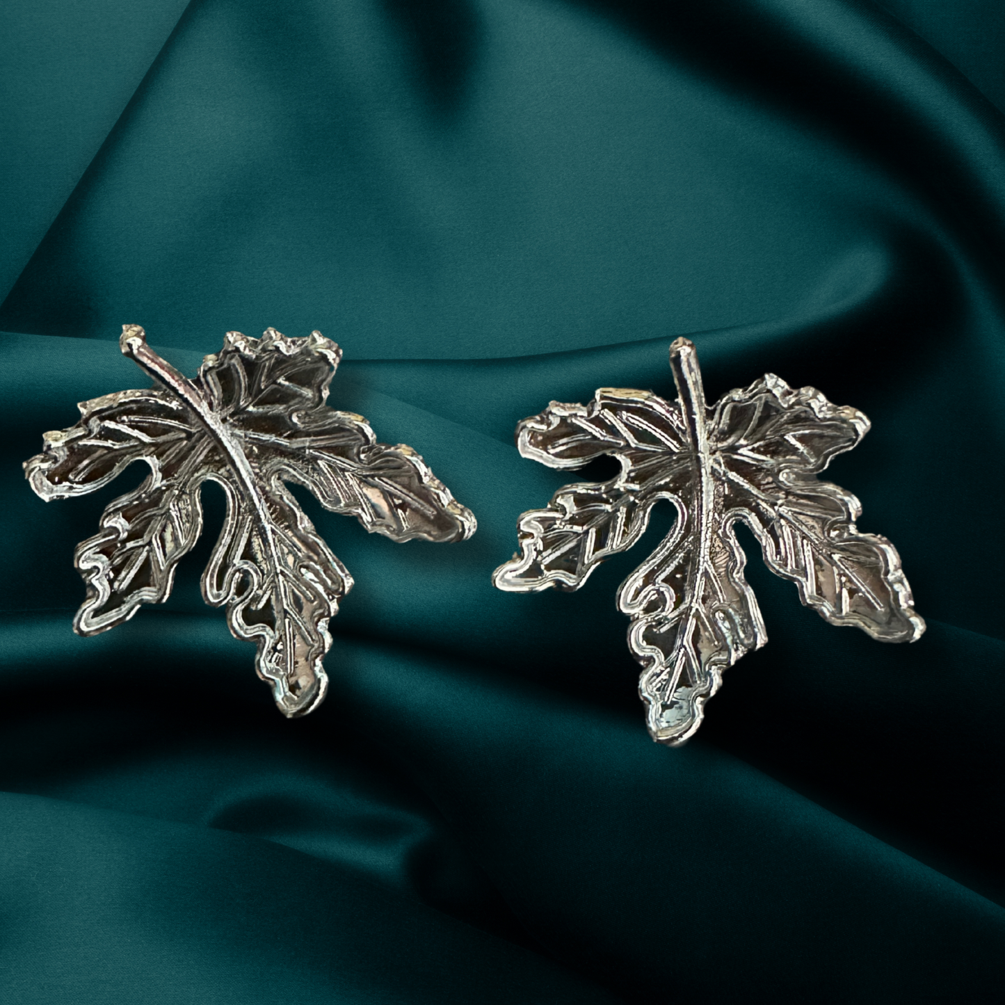 Bold Leaf Earrings - Silver