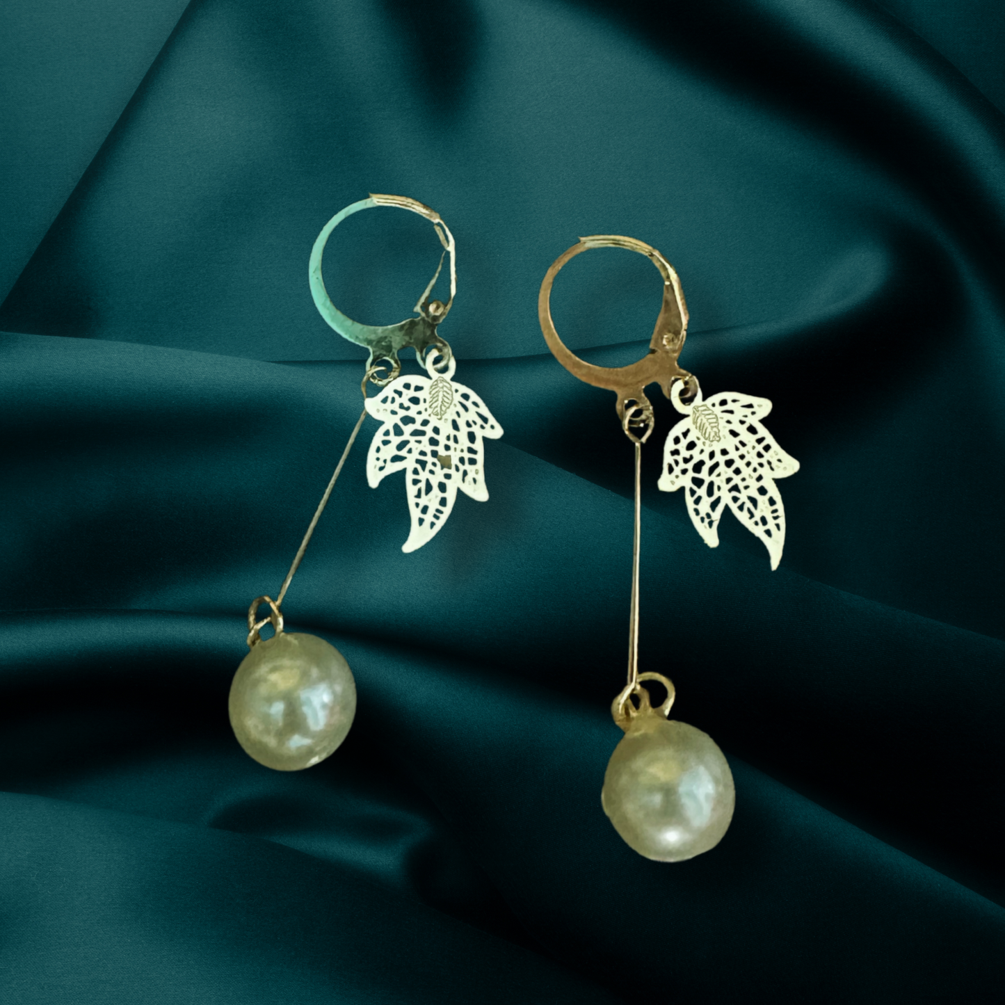 Pearl Drop Leaf Earrings