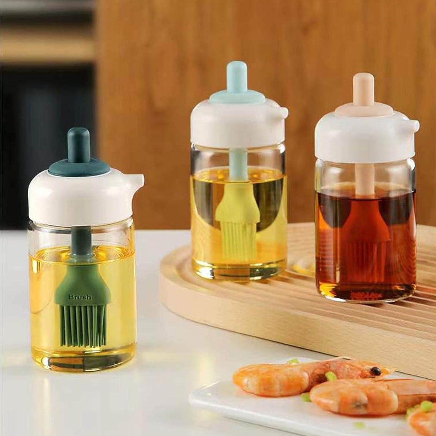 2-in-1 Borosilicate Glass Oil Jar with Silicone Brush | Leakproof Oil Dispenser Bottle
