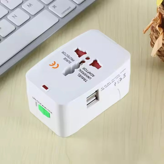 Universal Travel Adapter with Dual USB Charger Ports | All-in-One International Plug Converter for 150+ Countries