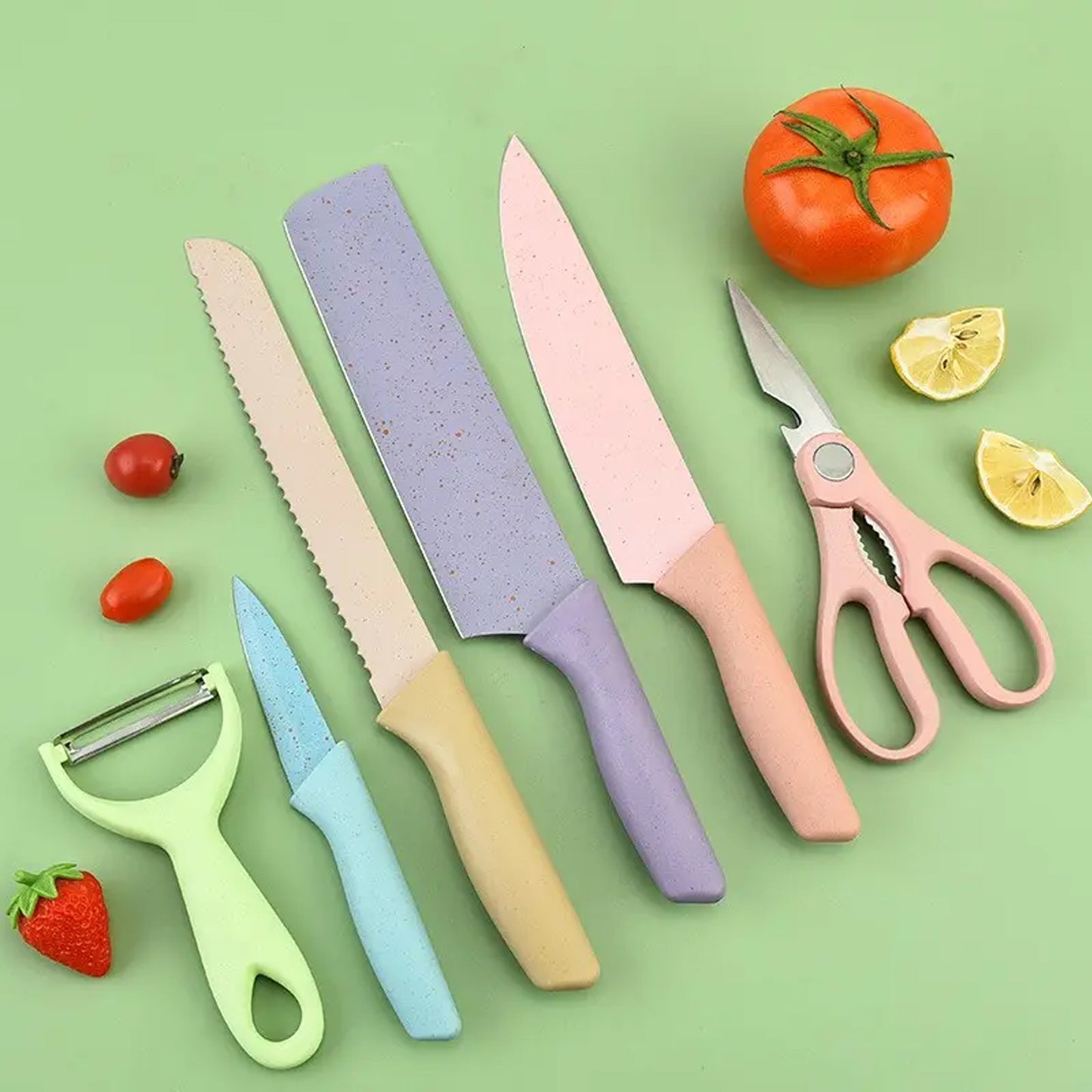Professional Colorful Kitchen Knife Set – 6 Pc | High Carbon Stainless Steel, Non-Stick Blades for Cutting, Chopping, Paring & More