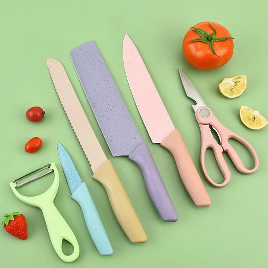 Professional Colorful Kitchen Knife Set – 6 Pc | High Carbon Stainless Steel, Non-Stick Blades for Cutting, Chopping, Paring & More