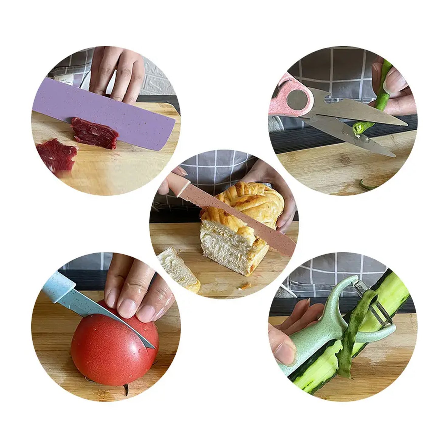 Professional Colorful Kitchen Knife Set – 6 Pc | High Carbon Stainless Steel, Non-Stick Blades for Cutting, Chopping, Paring & More