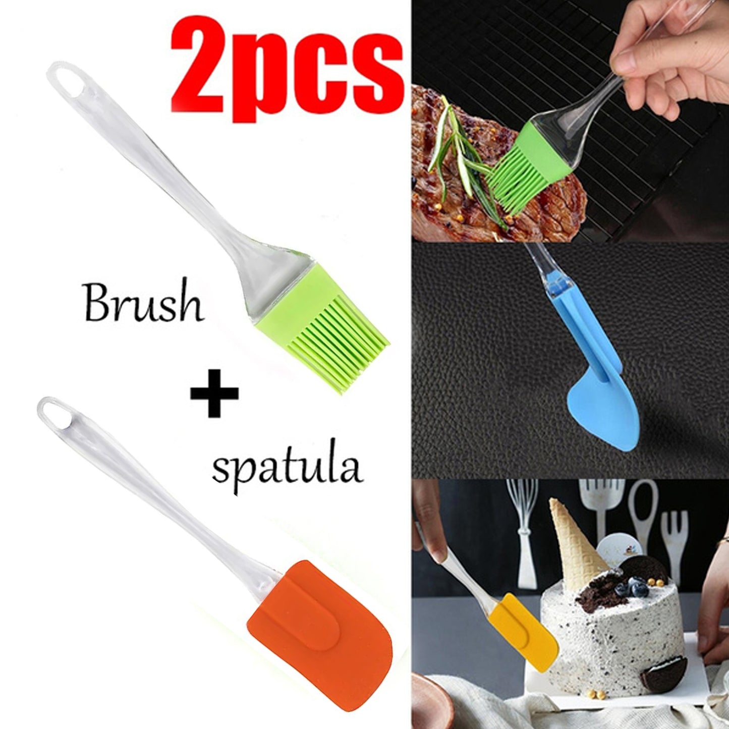 2-in-1 Silicone Spatula &amp; Big Pastry Brush Set – Heat-Resistant Bakeware Combo