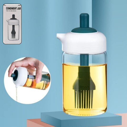 2-in-1 Borosilicate Glass Oil Jar with Silicone Brush | Leakproof Oil Dispenser Bottle
