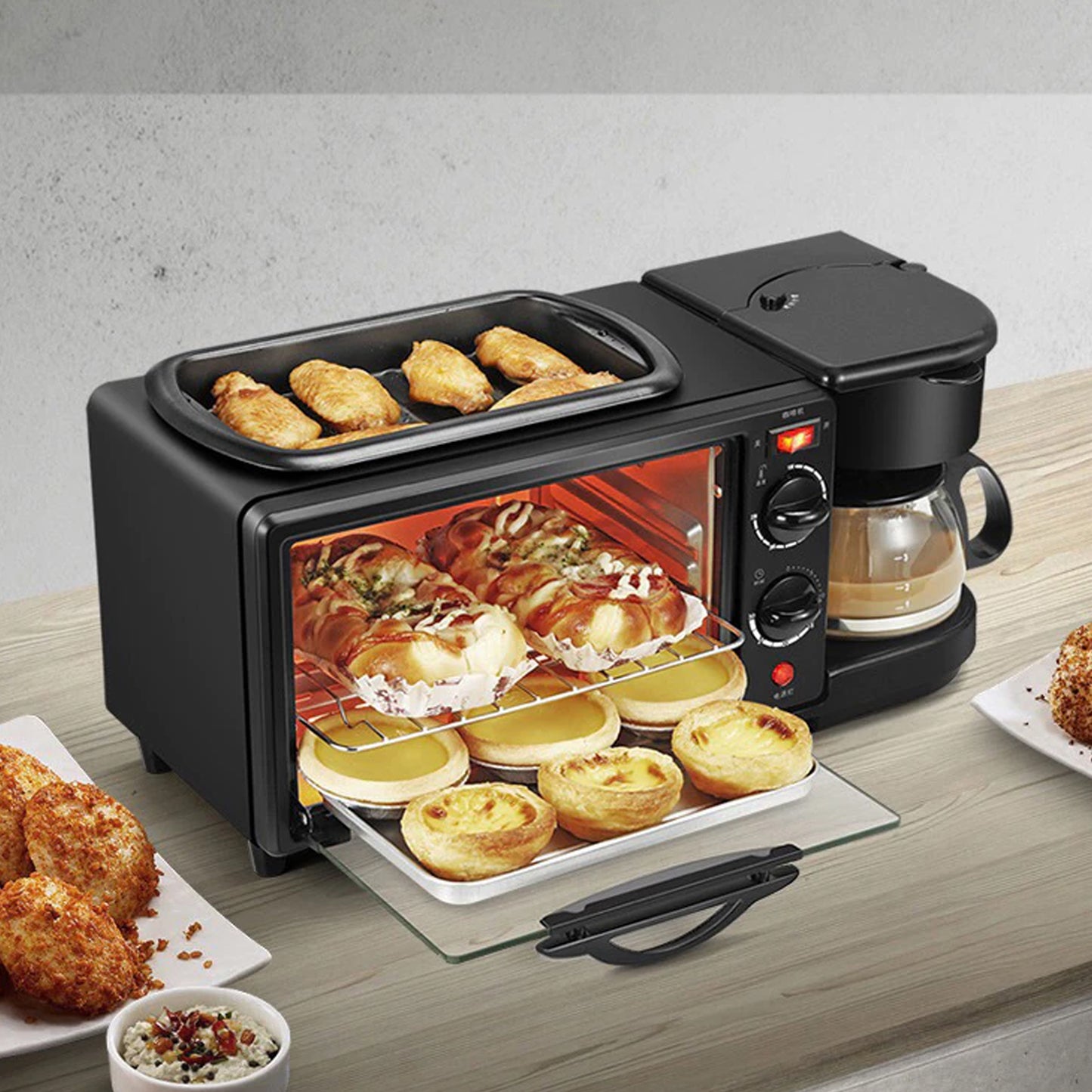 3-in-1 Breakfast Maker – Toaster Oven + Grill + Coffee Maker Combo