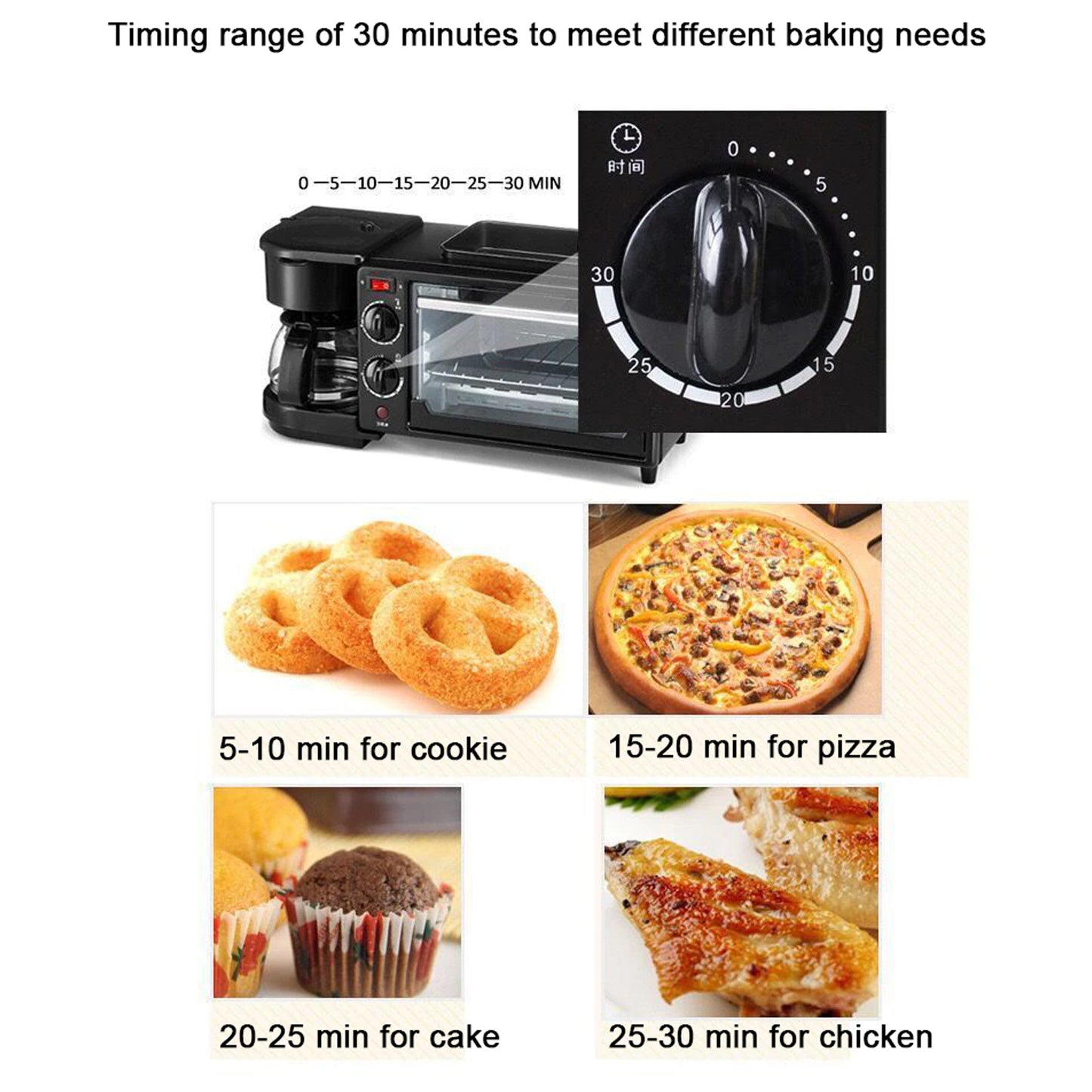 3-in-1 Breakfast Maker – Toaster Oven + Grill + Coffee Maker Combo